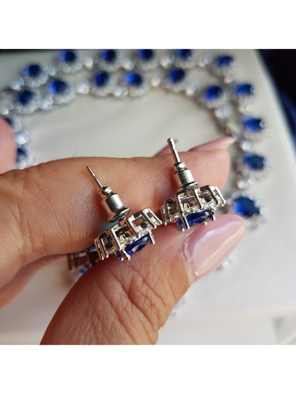 Swarovski Elements Platinum Plated Sapphire Blue Diana Drop Earrings NEW - Picture 13 of 17